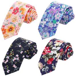 Floral Printed Cotton Skinny Necktie